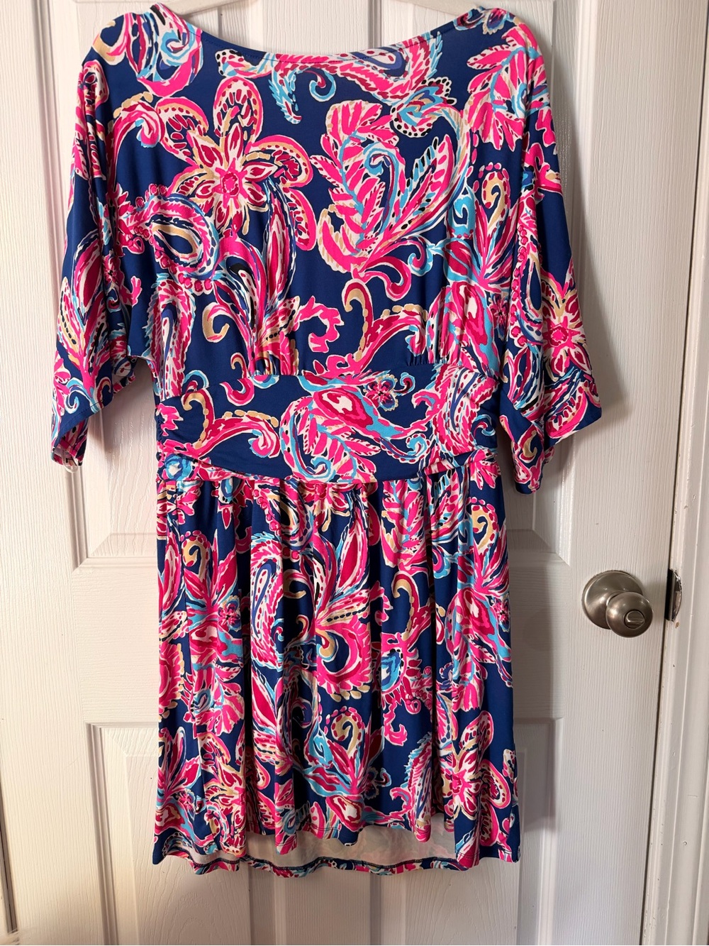 Navy Pink Paisley Wrap-Style Dress Romper - Picture 4 of 5